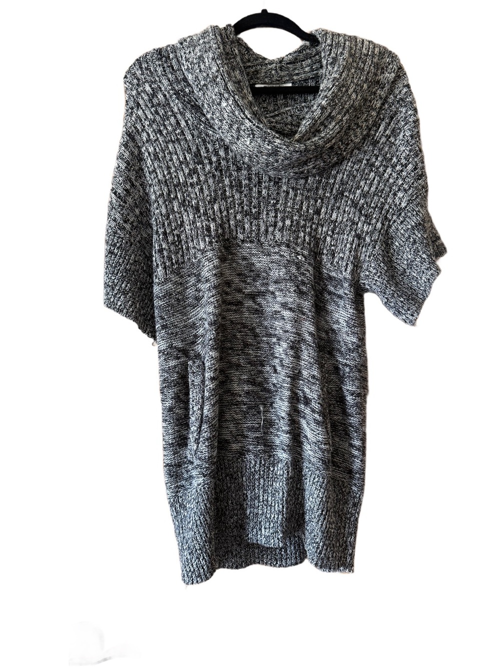 DKNYC Marled Gray Short-Sleeve Cowl Neck Sweater